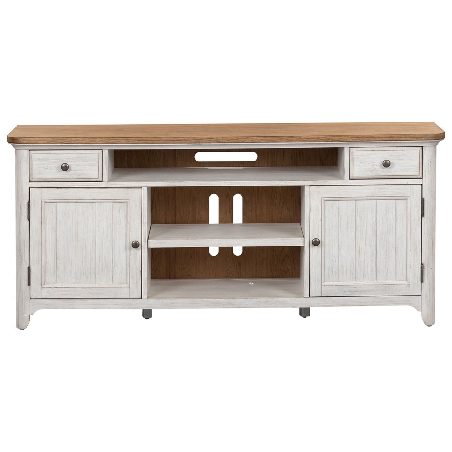Threshold media stand white clearance oak finish